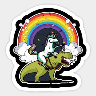 Unicorn Riding Dinosaur T Rex T Shirt Rainbow Sticker